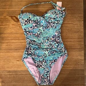 Lilly Pulitzer NWT Flamenco One Piece Swimsuit Light Aqua Spritz Size 6